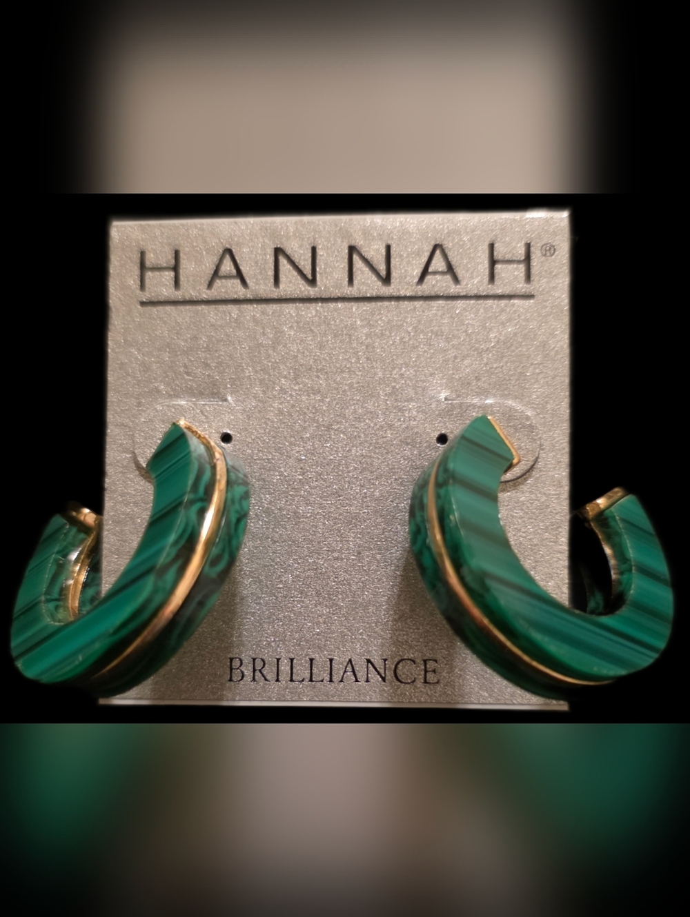 Green Malachite-Pattern Hoop Earrings with Goldtone Accent